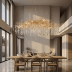 Lukas Oval Branching Brass Linear Teardrop Chandelier by Bling Lighting Studio