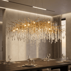 Lukas Oval Branching Brass Linear Teardrop Chandelier by Bling Lighting Studio