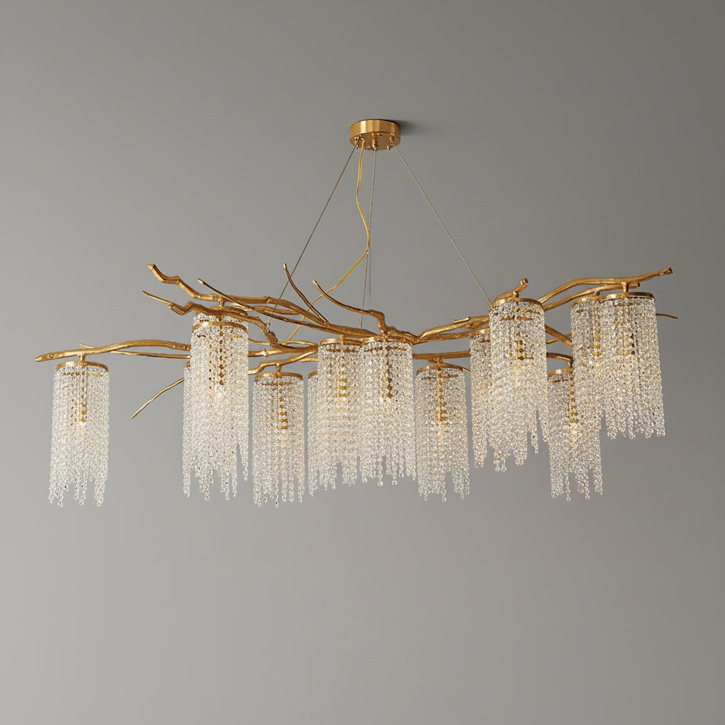 Branch and Leaf Motif Metallic Chandelier by Bling Lighting Studio