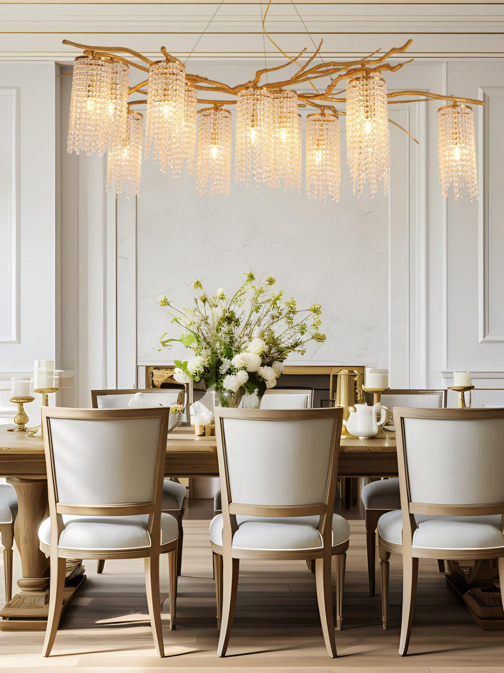 Branch and Leaf Motif Metallic Chandelier material and finish detail