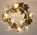 L'automne Golden & Clear Crystal Leaf Round Chandelier