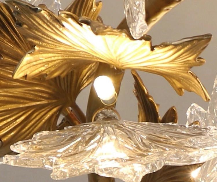 L'automne Golden & Clear Crystal Leaf Round Chandelier