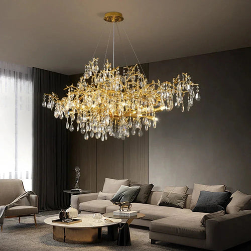 Brastia Gold Crystal Linear Branch Chandelier by Bling Lighting Studio