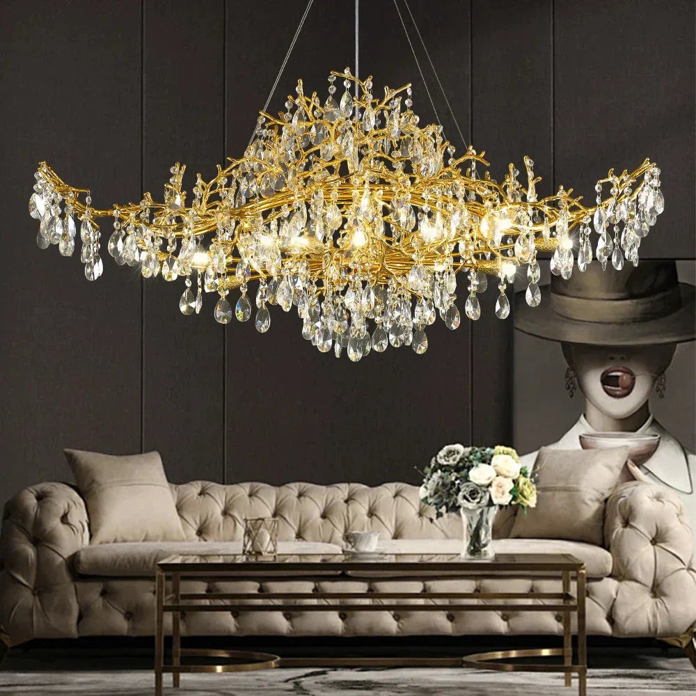 Brastia Gold Crystal Linear Branch Chandelier by Bling Lighting Studio