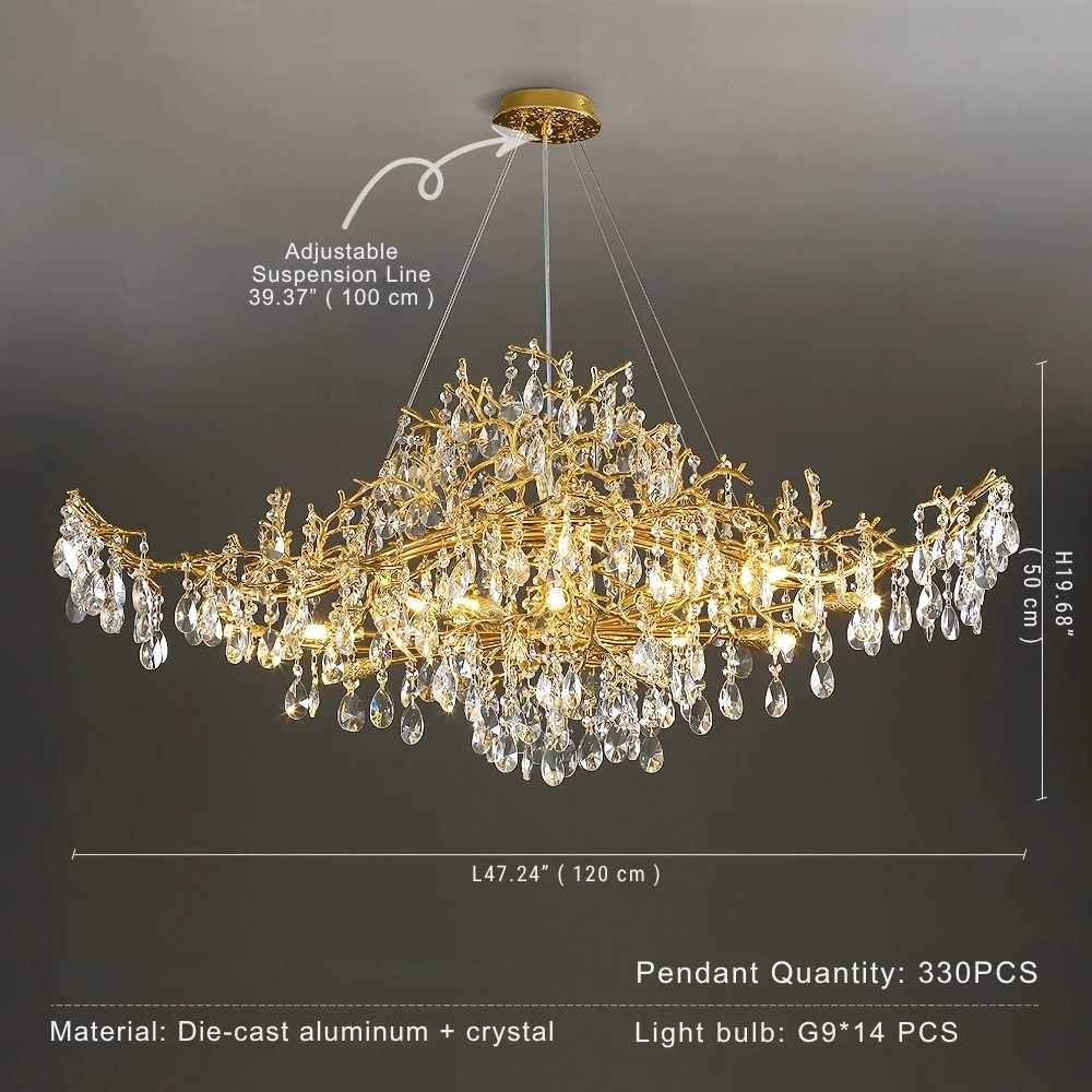 Brastia Gold Crystal Linear Branch Chandelier by Bling Lighting Studio