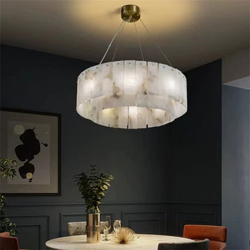 Brendra Alabaster 2-Tier Round Chandelier by Bling Lighting Studio