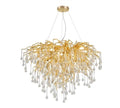 Brianna Crystal Droplet Gold Branch Round Chandelier