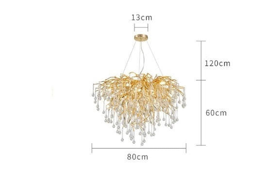Brianna Crystal Droplet Gold Branch Round Chandelier