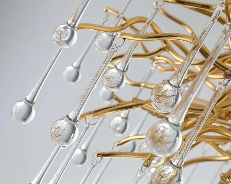 Brianna Crystal Droplet Gold Branch Round Chandelier