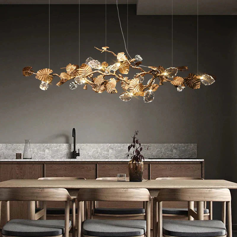 Btria Branch Copper Leaf Linear Chandelier by Bling Lighting Studio