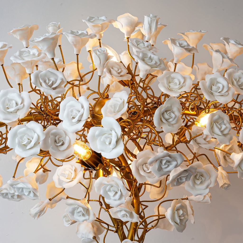 Ceramic Branch Brass Crystal Flower Floor Lamp by Bling Lighting Studio