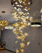 Ceramic Flower Chandelier in Artistic Brass Branch Design by Bling Lighting Studio