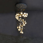Ceramic Flower Chandelier in Artistic Brass Branch Design by Bling Lighting Studio