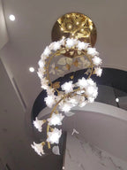 Ceramic Flower Chandelier in Artistic Brass Branch Design by Bling Lighting Studio