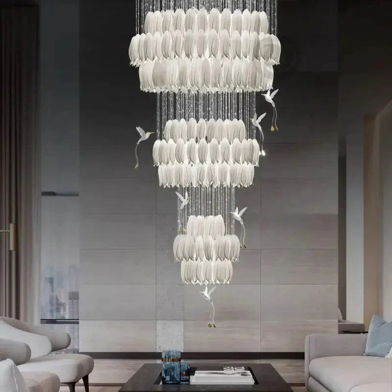 Ceramic Tulip Cascade Staircase Chandelier by Bling Lighting Studio
