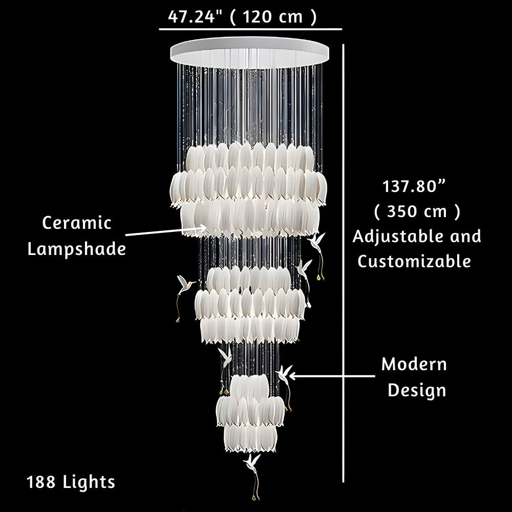 Ceramic Tulip Cascade Staircase Chandelier by Bling Lighting Studio