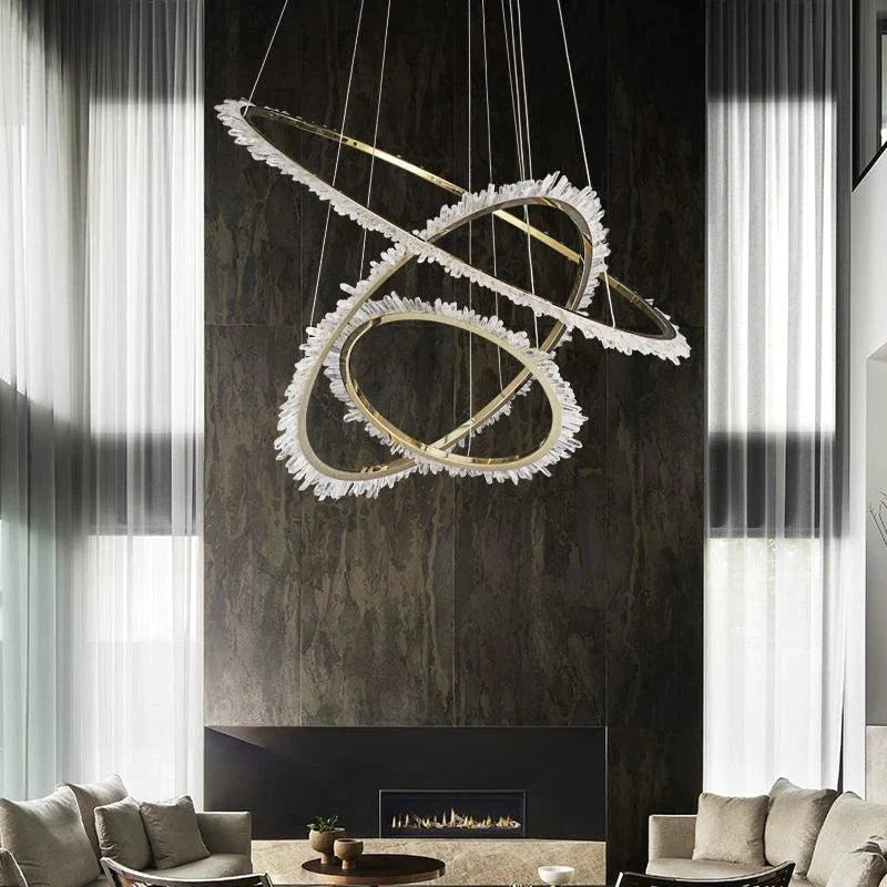Cervine Quartz Stone Modern Rock Crystal Ring Round Chandelier Cluster by Bling Lighting Studio