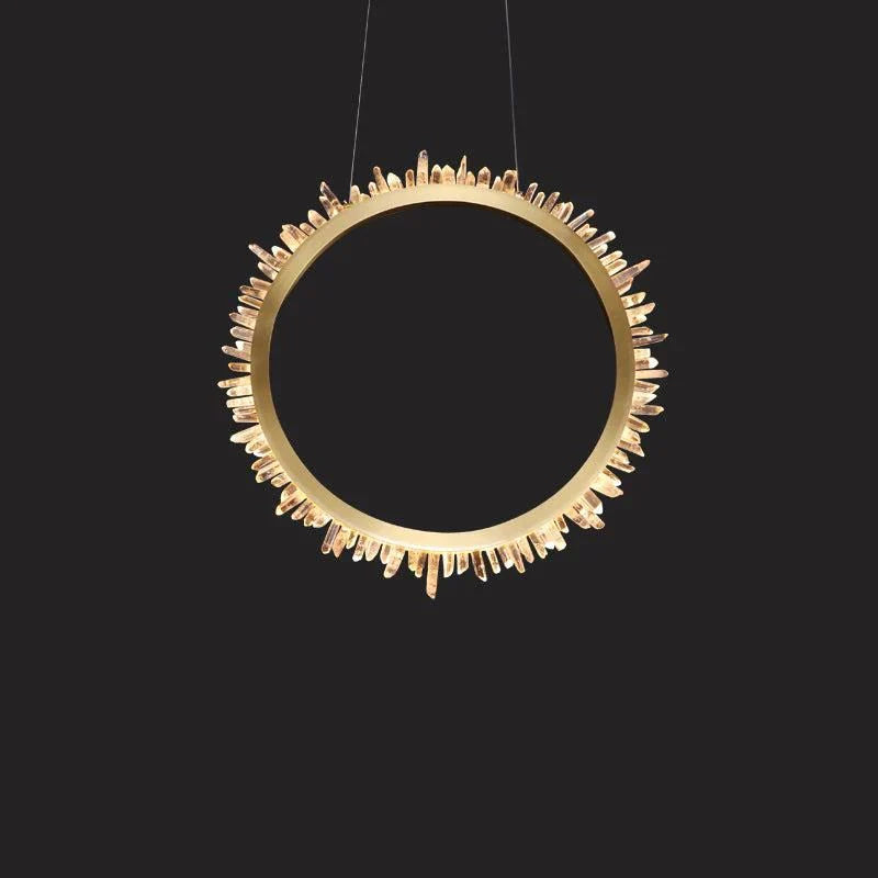 Cervine Quartz Stone Modern Rock Crystal Ring Round Chandelier Cluster by Bling Lighting Studio