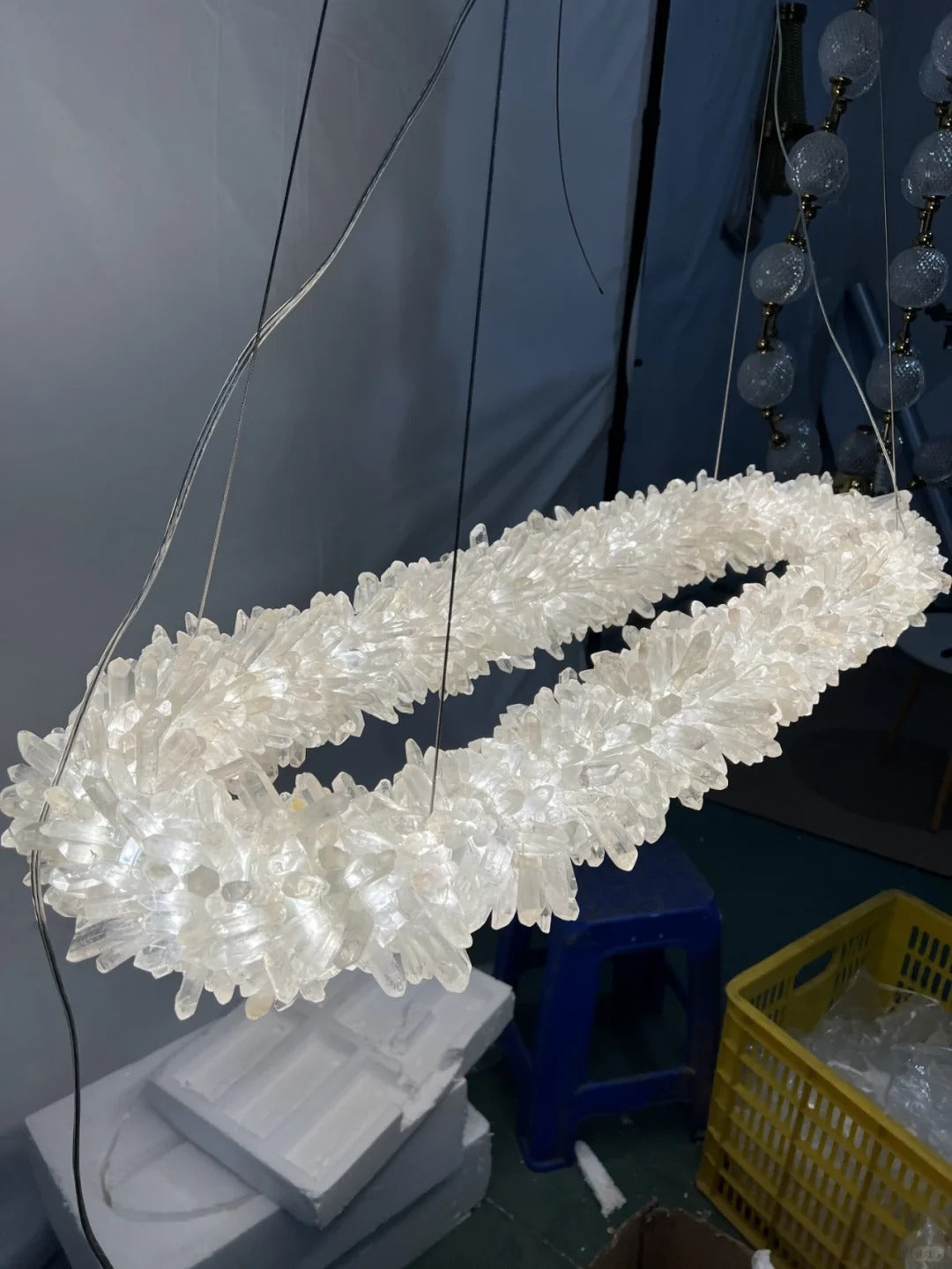 Cervine Quartz Stone Oval Clear Geode Quartz Crystal Chandelier 47" by Bling Lighting Studio