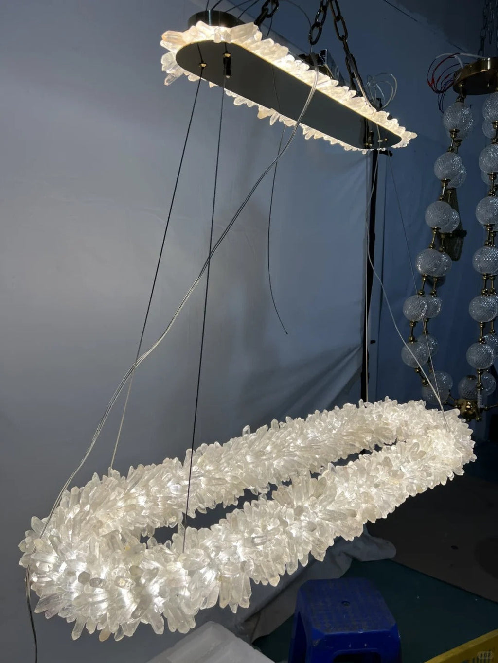 Cervine Quartz Stone Oval Clear Geode Quartz Crystal Chandelier 47" by Bling Lighting Studio