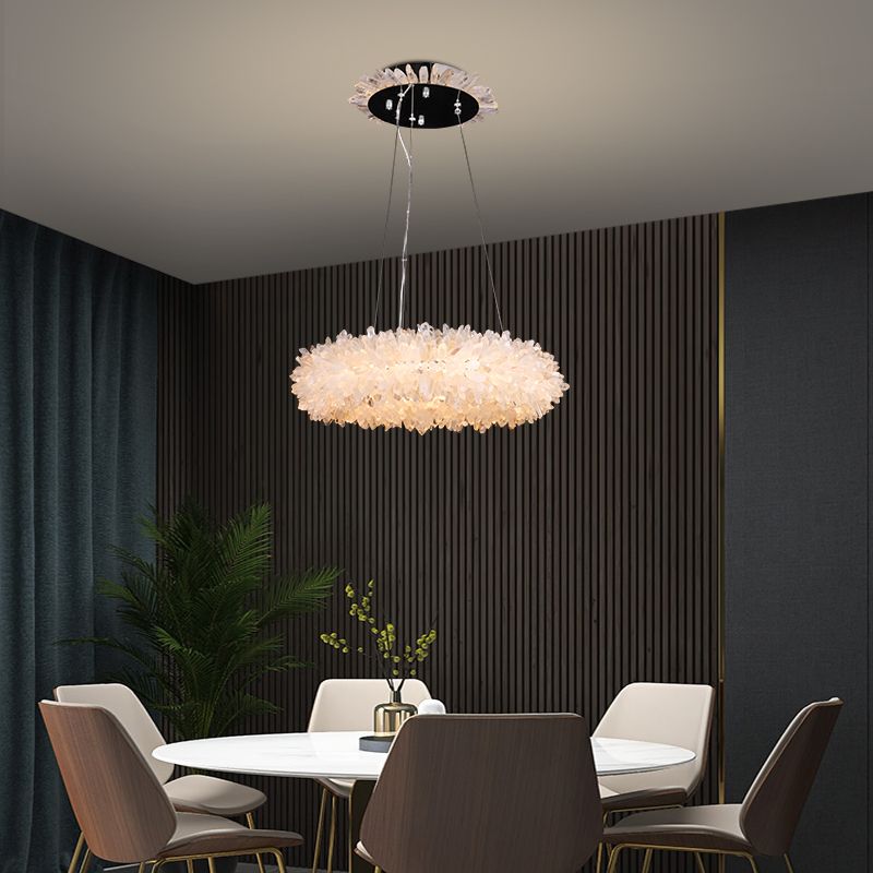 Cervine Quartz Stone Primary Crystal Halo Chandelier by Bling Lighting Studio
