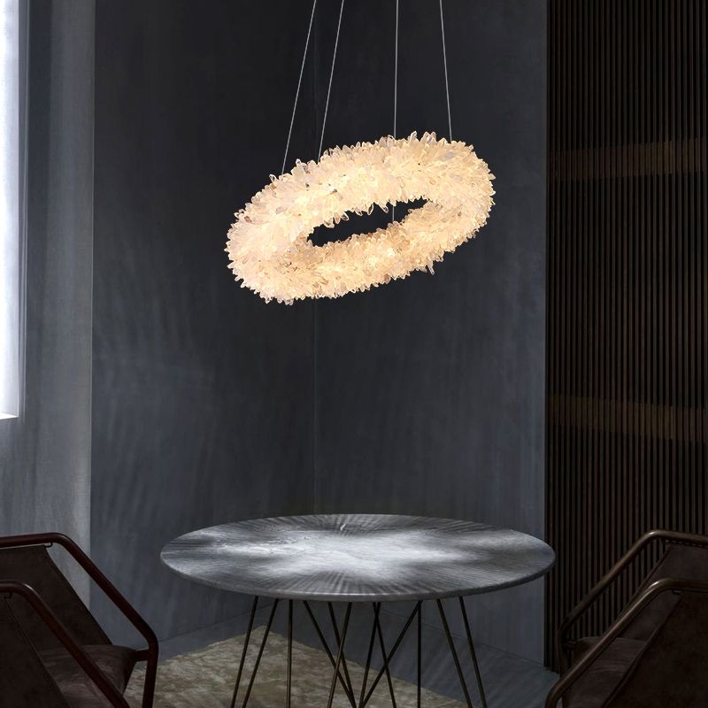 Cervine Quartz Stone Primary Crystal Round Chandelier 22.1" 26.8" by Bling Lighting Studio