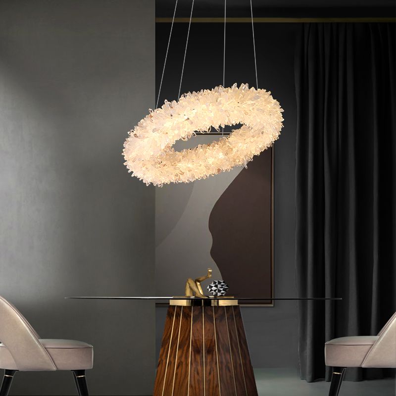 Cervine Quartz Stone Primary Crystal Round Chandelier 22.1" 26.8" by Bling Lighting Studio