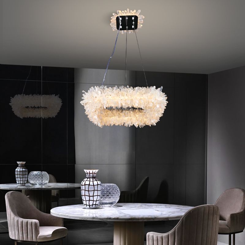 Cervine Quartz Stone Primary Crystal Square Chandelier by Bling Lighting Studio