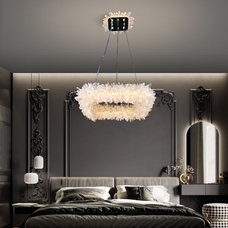 Cervine Quartz Stone Primary Crystal Square Chandelier by Bling Lighting Studio