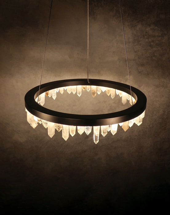 Cervine Quartz Stone Round Chandelier 36" by Bling Lighting Studio