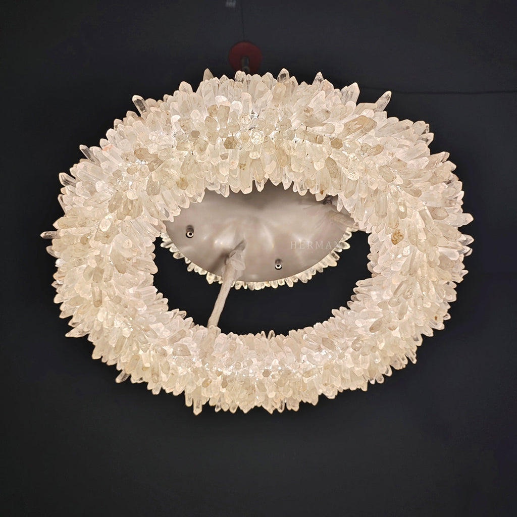 Cervine Quartz Stone Round Clear Geode Quartz Crystal Ring Chandelier by Bling Lighting Studio