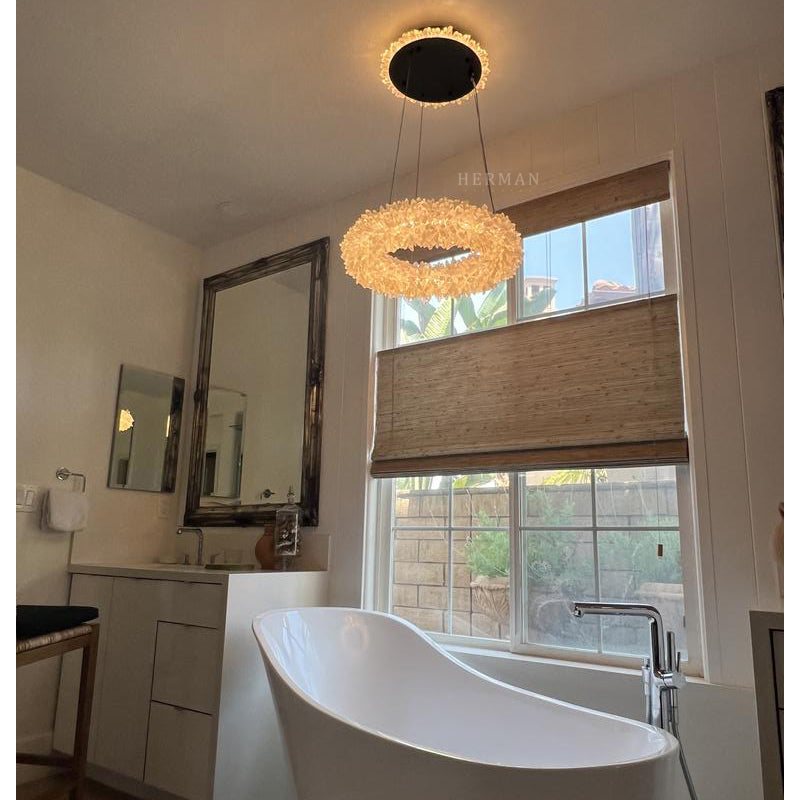 Cervine Quartz Stone Round Clear Geode Quartz Crystal Ring Chandelier by Bling Lighting Studio