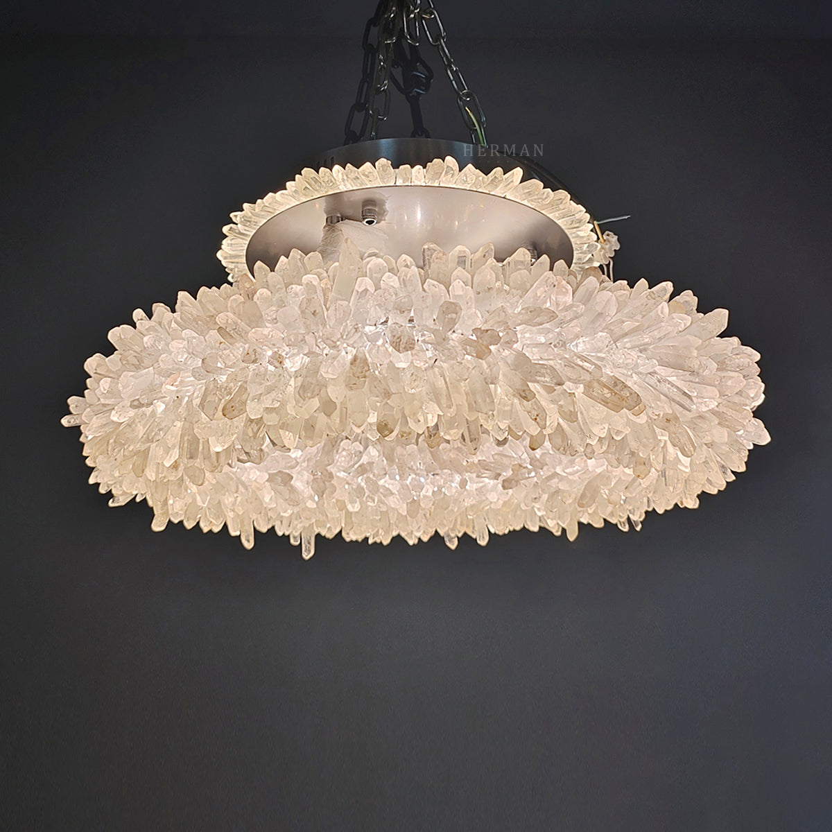 Cervine Quartz Stone Round Clear Geode Quartz Crystal Ring Chandelier by Bling Lighting Studio