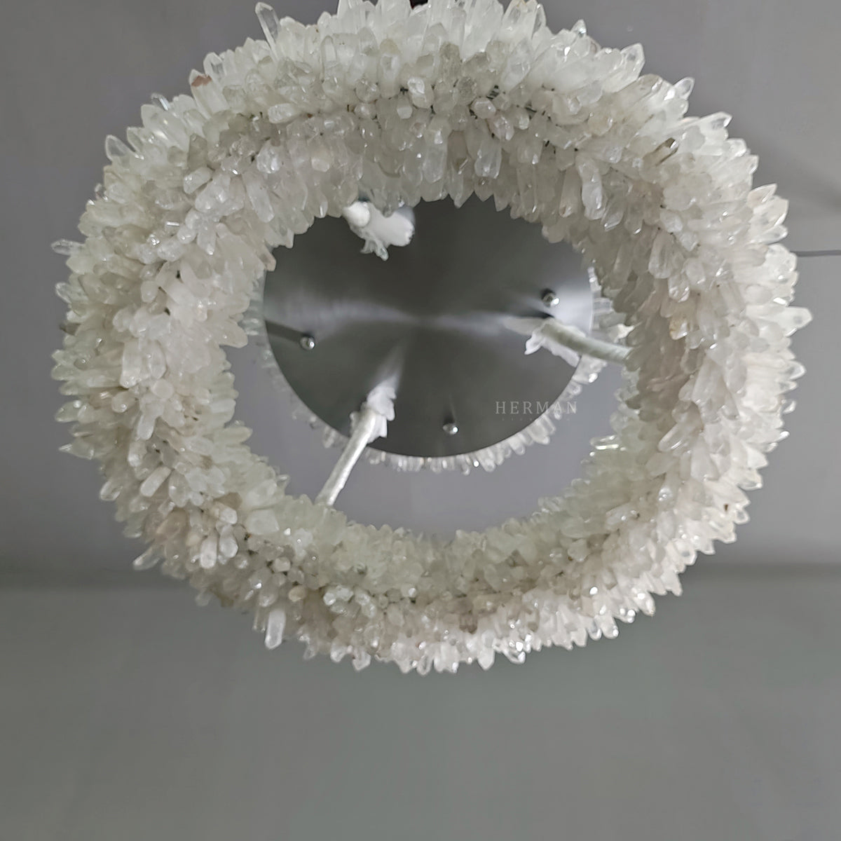 Cervine Quartz Stone Round Clear Geode Quartz Crystal Ring Chandelier by Bling Lighting Studio