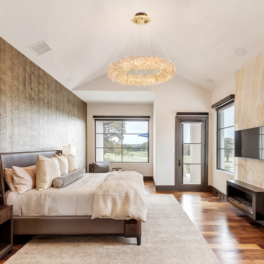 Cervine Quartz Stone Round Clear Geode Quartz Crystal Ring Chandelier by Bling Lighting Studio