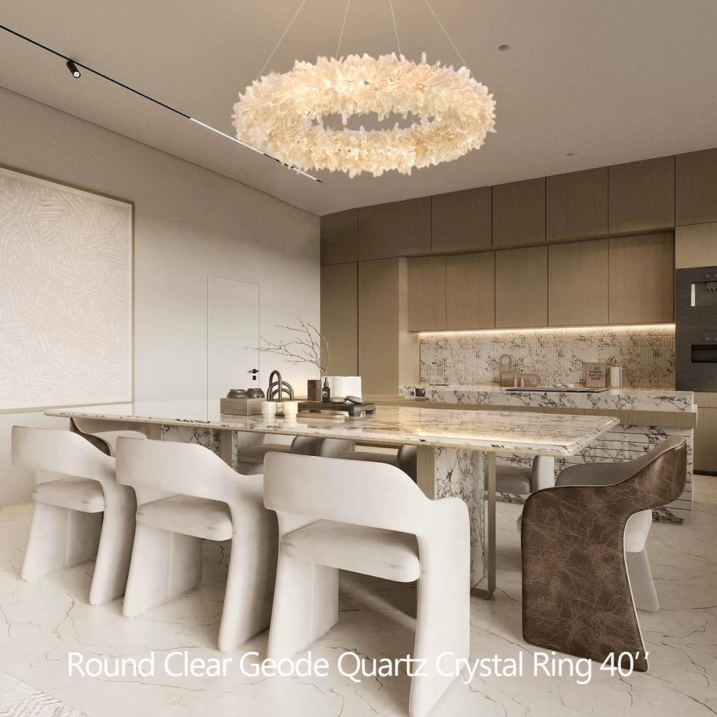 Cervine Quartz Stone Round Clear Geode Quartz Crystal Ring Chandelier by Bling Lighting Studio