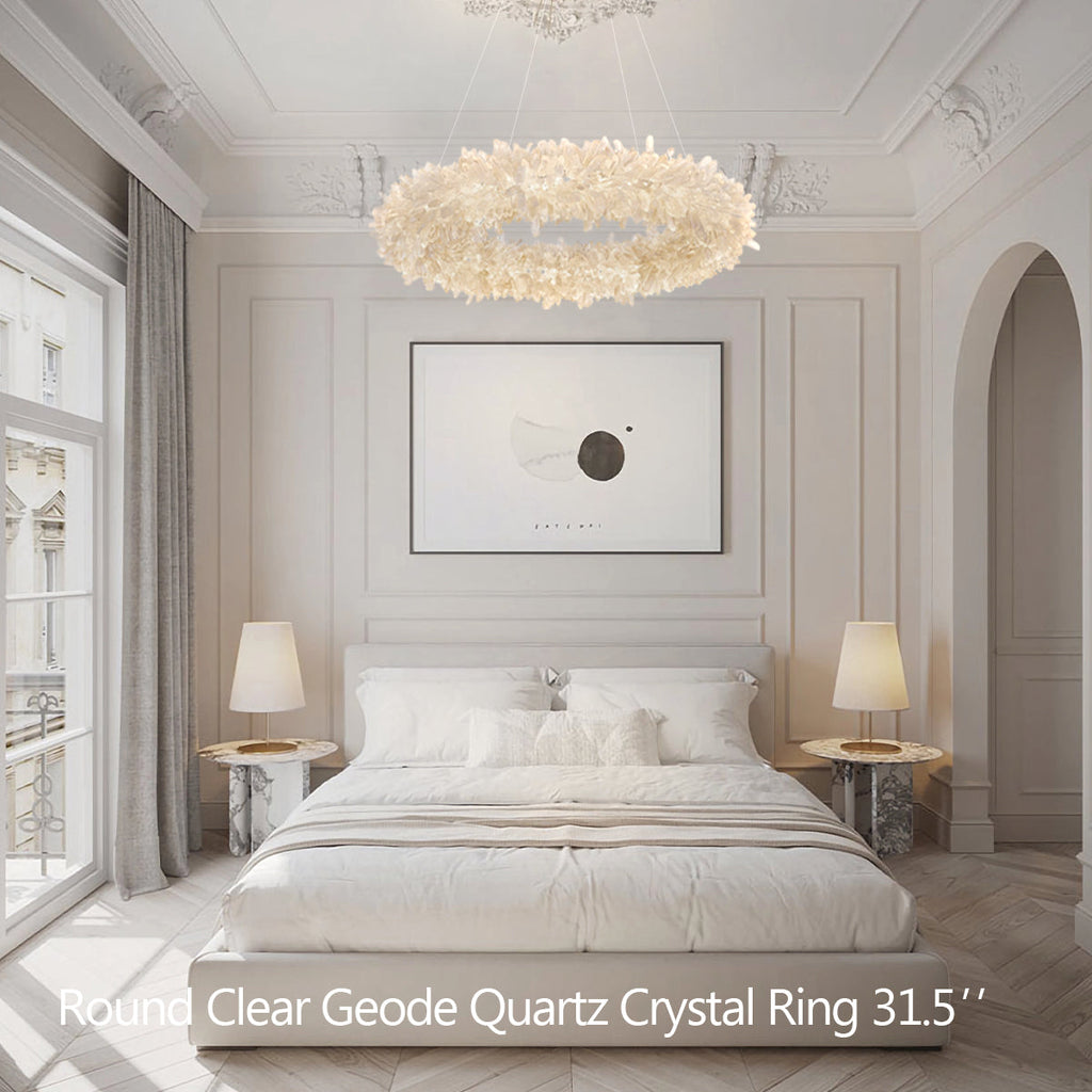 Cervine Quartz Stone Round Clear Geode Quartz Crystal Ring Chandelier by Bling Lighting Studio