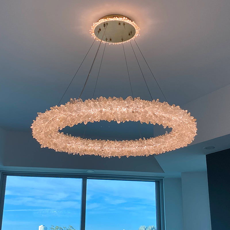 Cervine Quartz Stone Round Clear Geode Quartz Crystal Ring Chandelier by Bling Lighting Studio