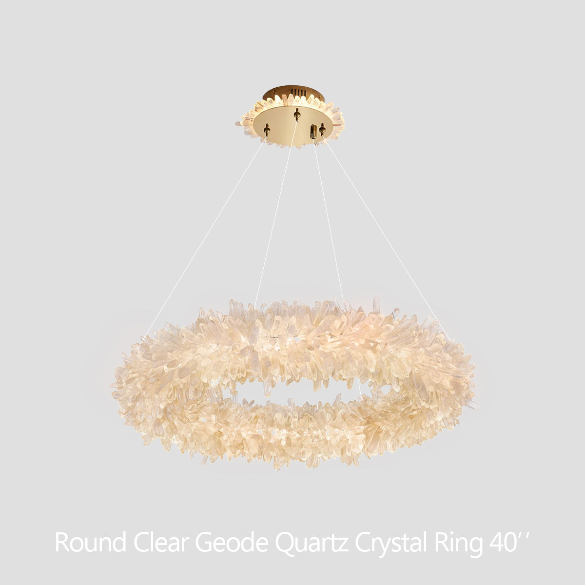 Cervine Quartz Stone Round Clear Geode Quartz Crystal Ring Chandelier by Bling Lighting Studio