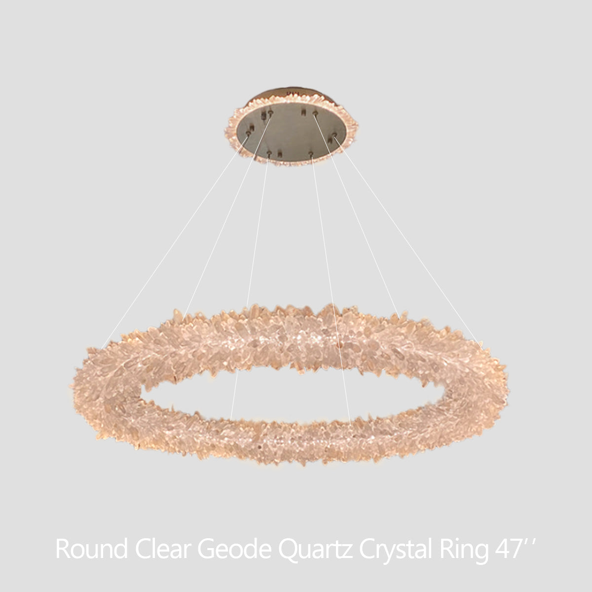 Cervine Quartz Stone Round Clear Geode Quartz Crystal Ring Chandelier by Bling Lighting Studio