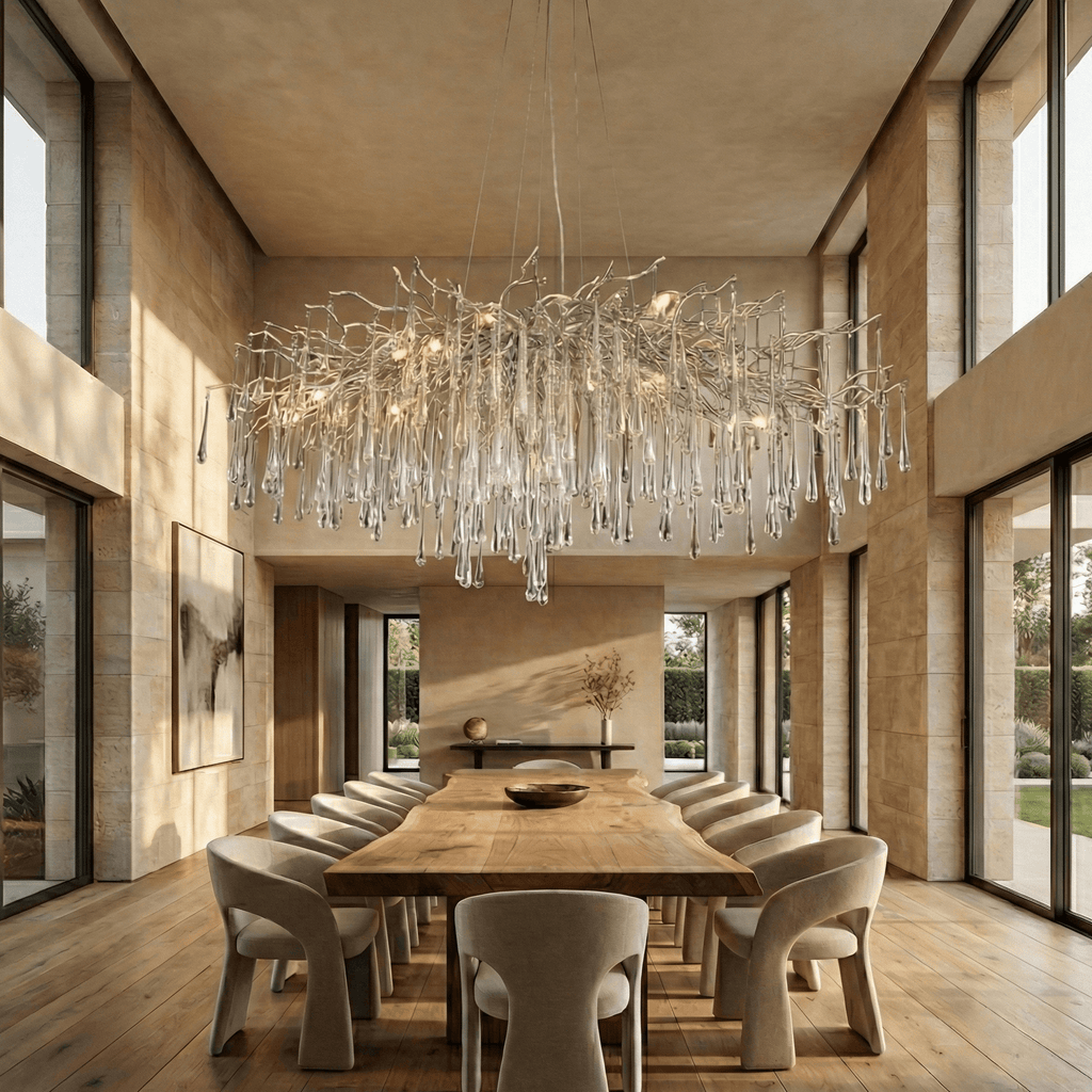 Lukas Oval Branching Brass Linear Teardrop Chandelier by Bling Lighting Studio