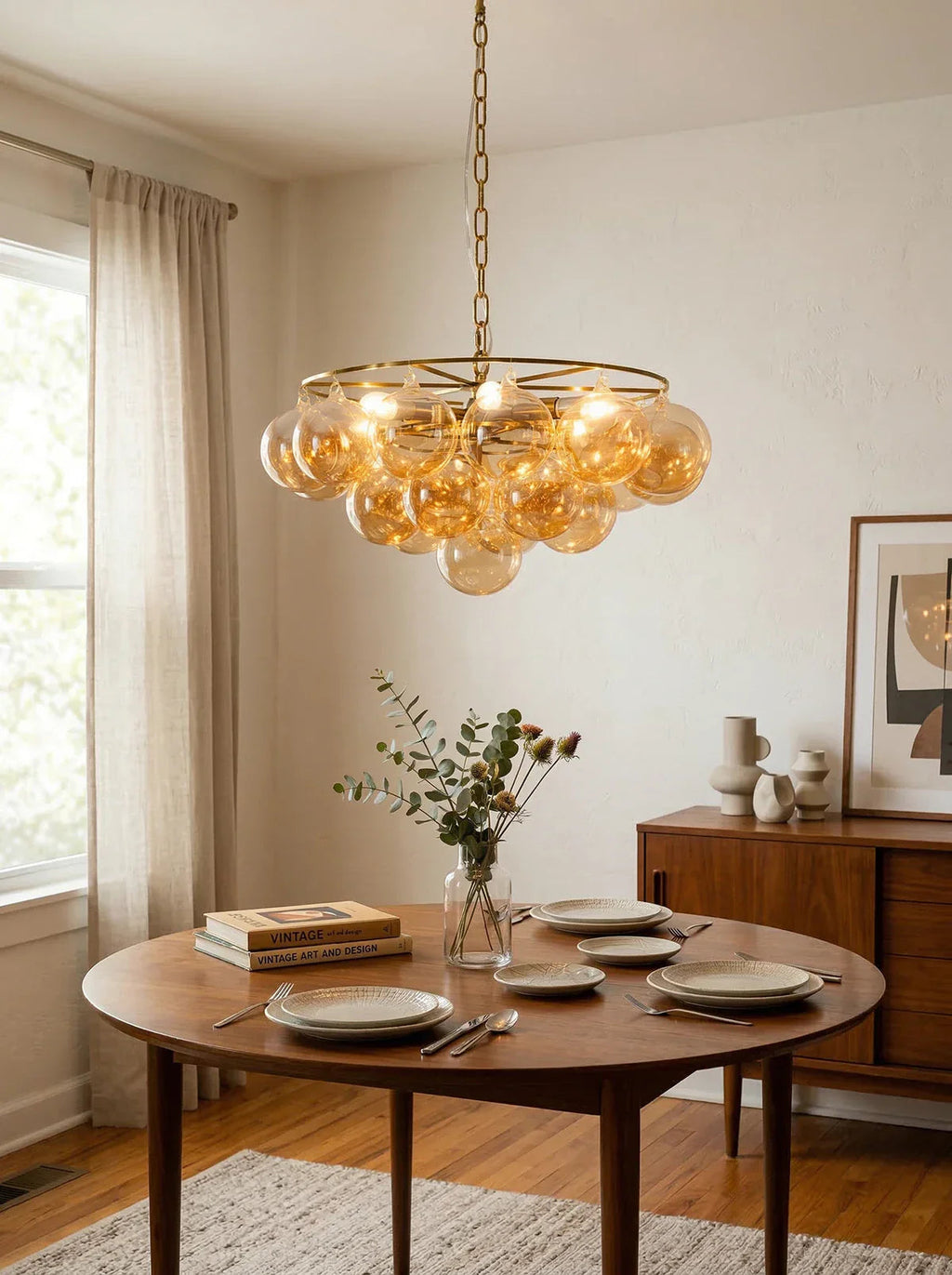 Circular Multi-Head Glass Ball Bubble Chandelier material and finish detail