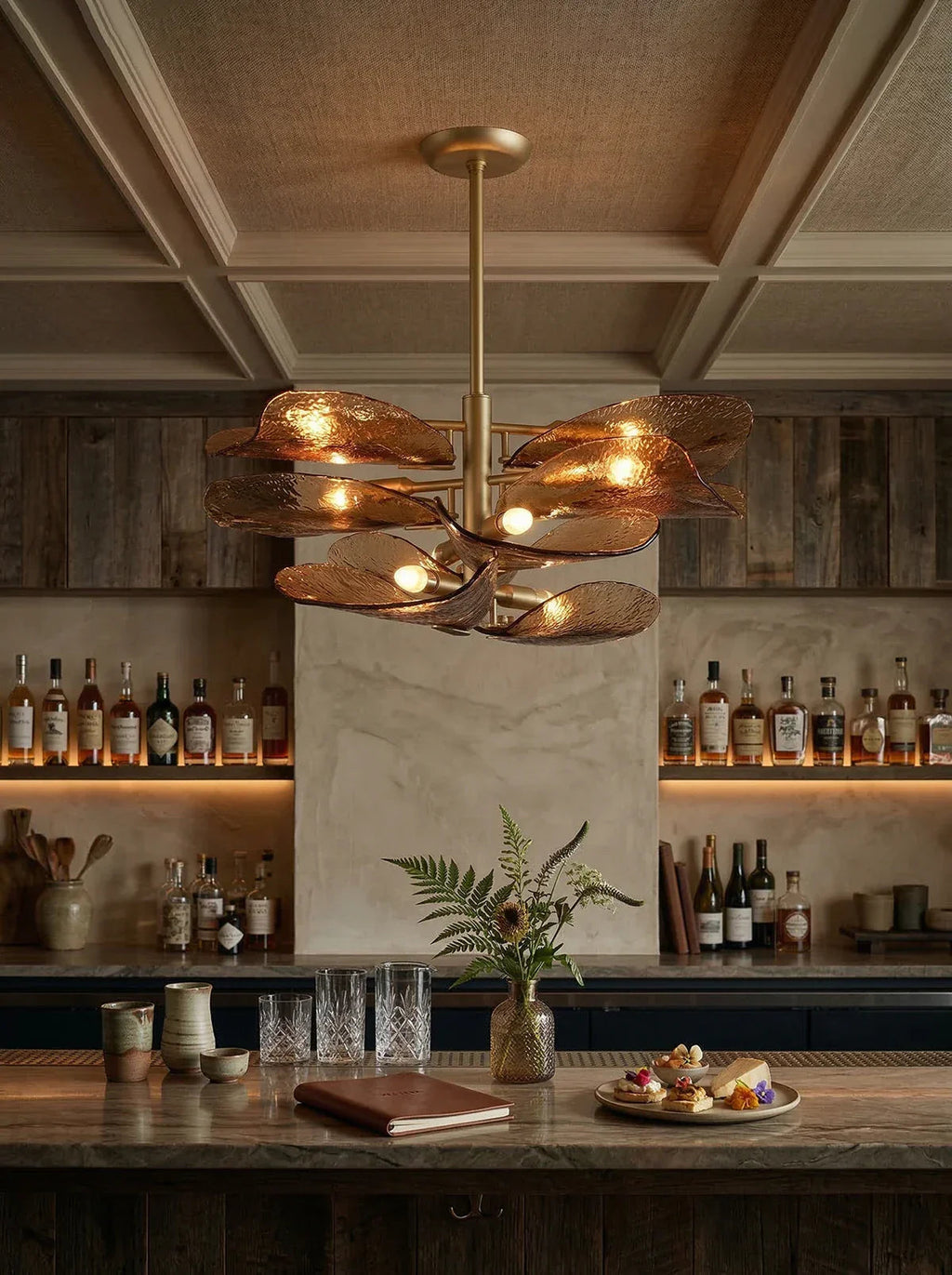 Cloud-Shaped Layered Amber Chandelier material and finish detail