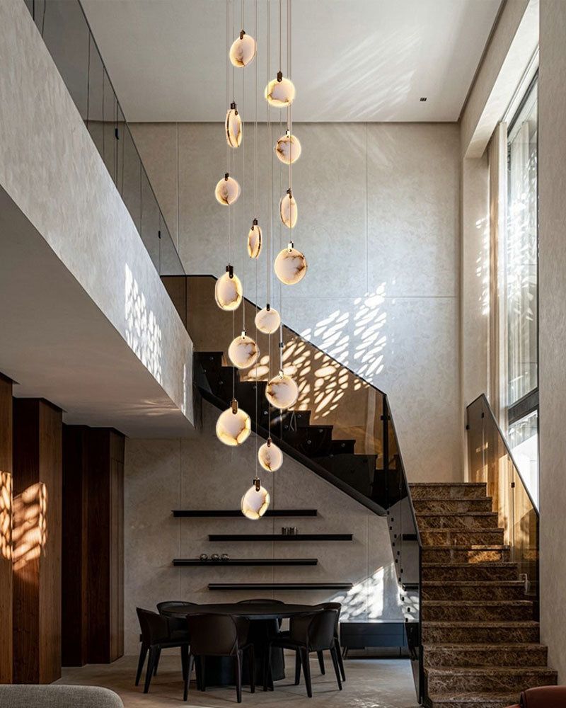 Postmodern LED Spanish Marble Chandelier Lamp in Brass for staircase by Bling Lighting Studio