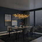 Collar Branch Glass Leaf Linear Chandelier by Bling Lighting Studio
