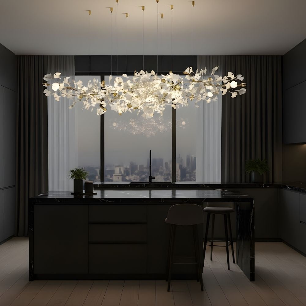 Collar Branch Glass Leaf Linear Chandelier by Bling Lighting Studio