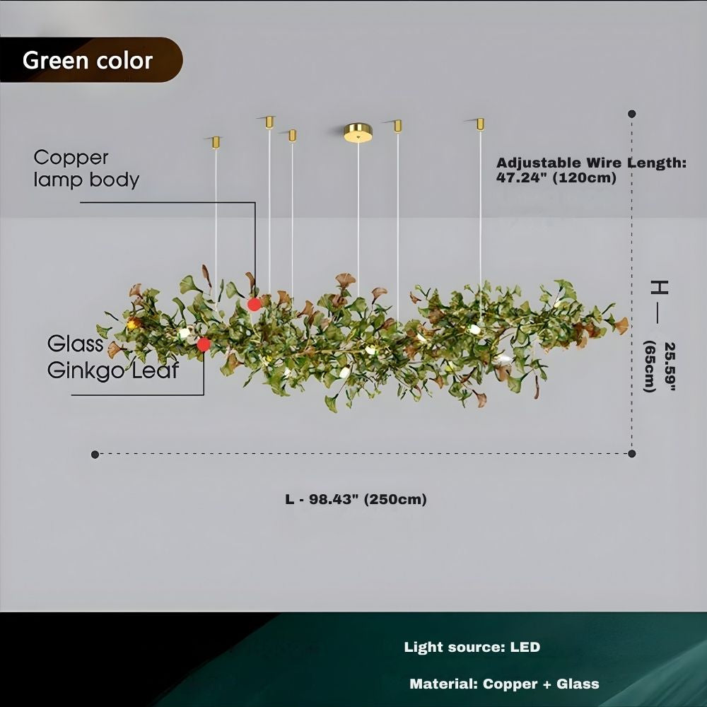Collar Branch Glass Leaf Linear Chandelier by Bling Lighting Studio