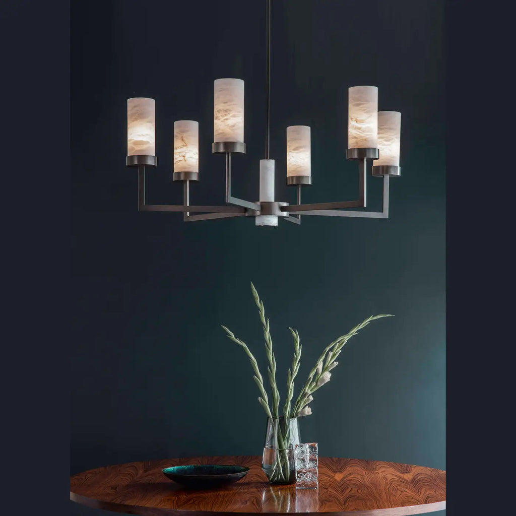 Contemporary Alabaster 6-arm Compass Chandelier by Bling Lighting Studio