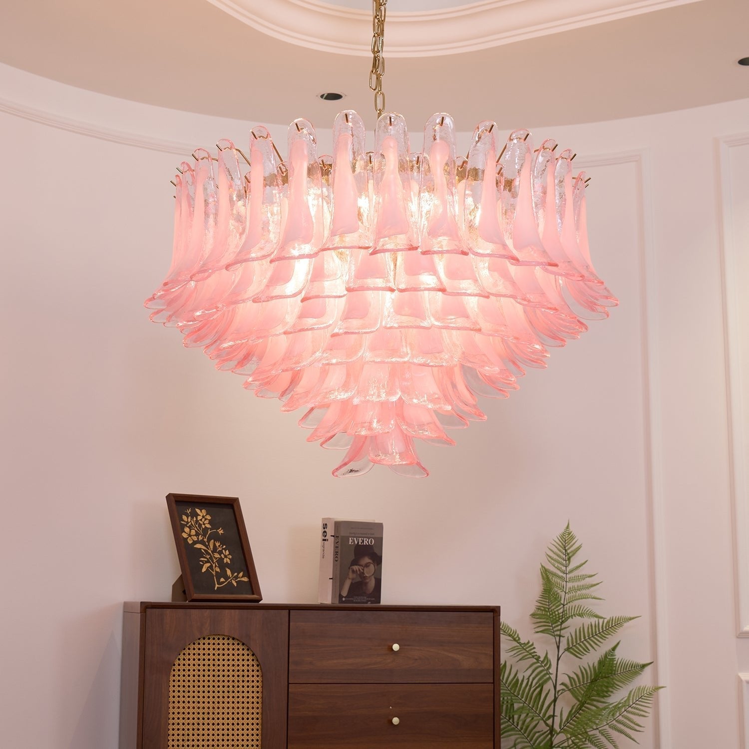Contemporary Blush Pink Glass Murano Chandelier additional product view