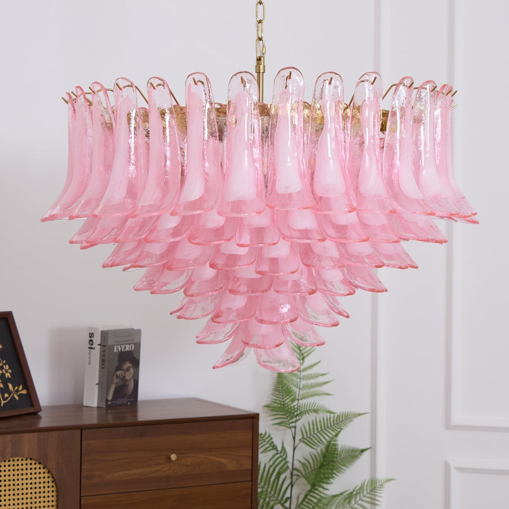 Contemporary Blush Pink Glass Murano Chandelier material and finish detail